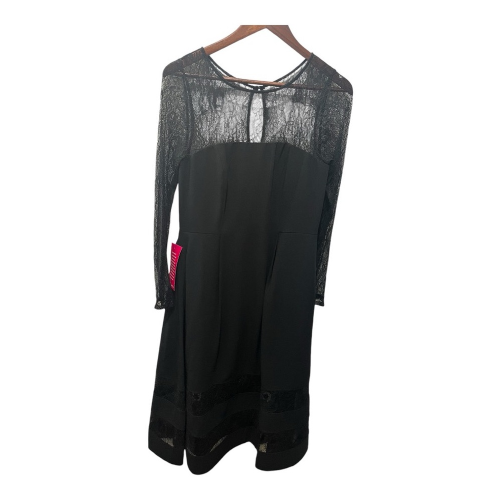 AIDAN MATTOX BLACK SHADOW STRIPE CREPE MIDI FIT & FLARE COCKTAIL DRESS NWT SZ 10 - Picture 3 of 16